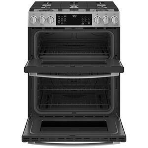 GE Profile 30 in. 6.7 cu. ft. Smart Air Fry True European Convection Double Oven Slide-In Gas Range with 5 Sealed Burners, Grill & Griddle - Stainless Steel, , hires