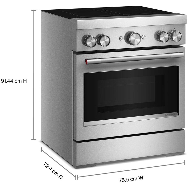 KitchenAid Commercial-Style 30 in. 4.1 cu. ft. Air-Fry True European Convection Electric Range with 4 Induction Burners - Stainless Steel, , hires