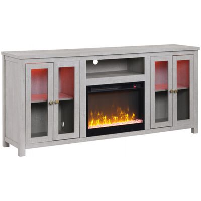 Lilola Ellington 70"W Light Gray Finish Fireplace TV Stand Console with Heater, LED Light, Cabinets, Shelves | 97036