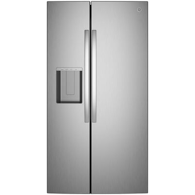GE 36 in. 23.6 cu. ft. Counter Depth Side-by-Side Refrigerator with Ice & Water Dispenser - Fingerprint Resistant Stainless | GZE24NYYFS