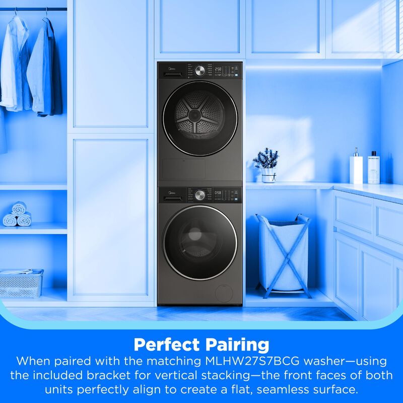 Midea 24 in. 4.4 cu. ft. Smart Stackable Ventless Electric Dryer with Heat Pump & Sensor Dry - Charcoal Gray, , hires