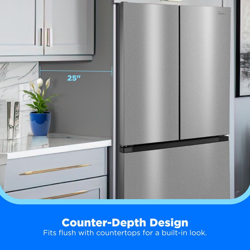 Midea 33 in. 22.6 cu. ft. Smart Counter Depth Garage-Ready French Door Refrigerator with Ice Maker - Stainless Steel, , hires