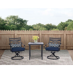 Hanover Montclair 3-Piece Bistro Dining Set with 2 Swivel Rockers and a 27" Square Table - Navy/Brown, , hires