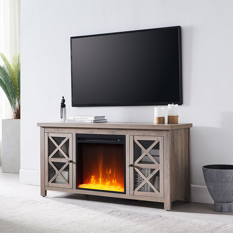 Hudson & Canal Colton TV Stands with Crystal Fireplace Insert - Gray Oak, , hires