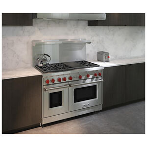Wolf 48 in. 6.9 cu. ft. Standard Convection Double Oven Gas Range with 6 Sealed Burners & Grill - Stainless Steel, , hires