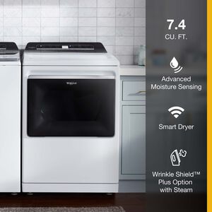 Whirlpool 27 in. 7.4 cu. ft. Top Loading Electric Dryer with 36 Dryer Programs,7 Dry Options, Sanitize Cycle, Wrinkle Care & Sensor Dry - White, White, hires
