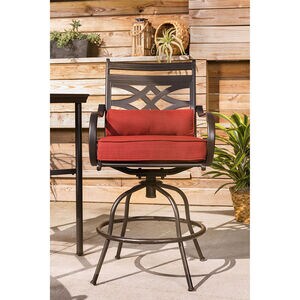 Hanover Montclair 3-Piece High-Dining Set in Chili Red with 2 Swivel Chairs and a 33-Inch Square Table - Chile Red/Brown, , hires