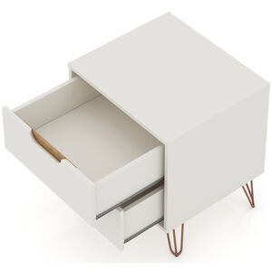 Manhattan Comfort Rockefeller Mid-Century Modern 2-Drawer Nightstand Off White/Natural, White, hires