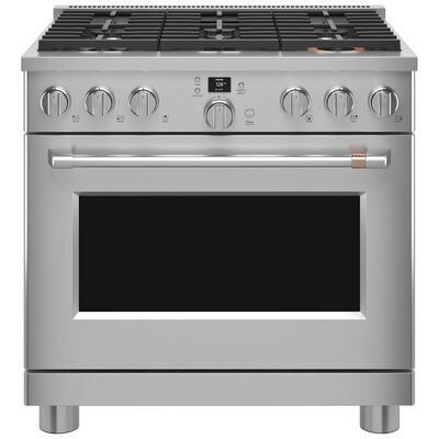Cafe 36 in. 5.7 cu. ft. Smart Air Fry Convection Oven Freestanding Dual Fuel Range with 6 Sealed Burners - Stainless Steel | C2Y366P2TS1