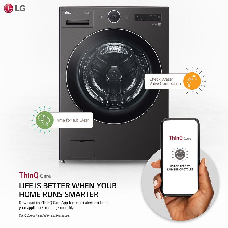 LG 27 in. 5.0 cu. ft. Front Loading Smart Washer with 25 Wash Programs, 19 Wash Options, Sanitize Cycle, Steam Wash & Self Clean - Black Steel, , hires