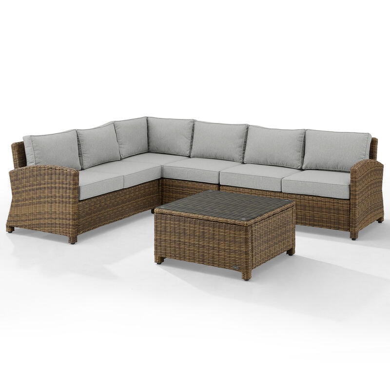 Crosley Bradenton 5 Piece Wicker Outdoor Sectional - Gray, , hires