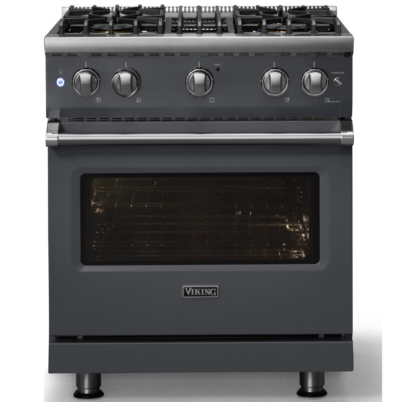 Viking 5 Series 30 in. 4.0 cu. ft. Standard Convection Gas Range with 4 Sealed Burners - Cast Black - Natural Gas, Polished Chrome Trim Option, , hires