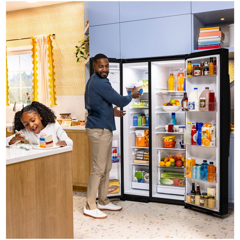 GE 36 in. 23.6 cu. ft. Counter Depth Side-by-Side Refrigerator with Ice & Water Dispenser - Black, Black, hires