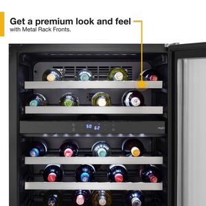 Whirlpool 24 in. Undercounter Wine Cooler with Metal Racks, Dual Temperature Zones & 51 Bottle Capacity - Stainless Steel, , hires