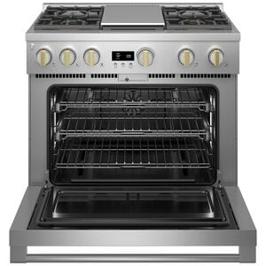 Monogram Statement Series 36 in. 6.2 cu. ft. Smart Standard Convection Gas Range with 4 Sealed Burners & Griddle - Stainless Steel, , hires