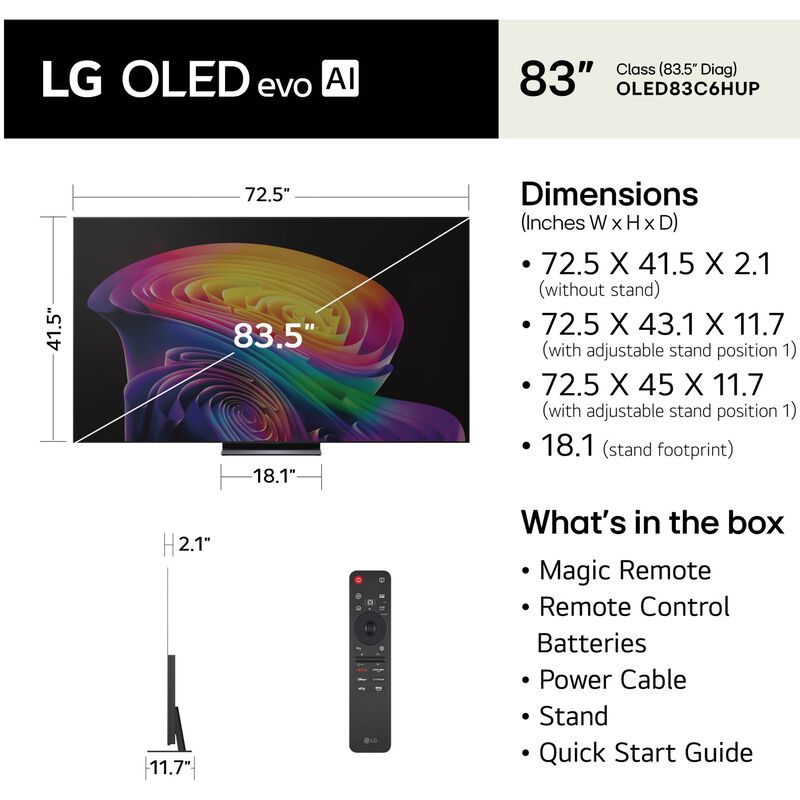 LG - 83" Class C6 Series OLED evo AI 4K UHD Smart webOS TV, , hires