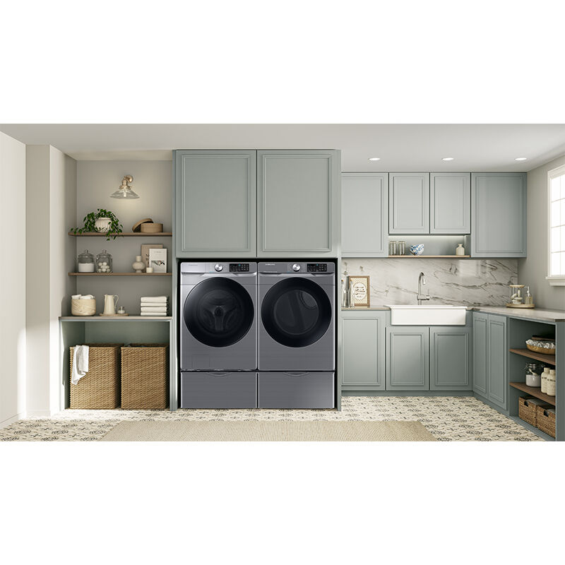 Samsung 27 in. 7.5 cu. ft. Smart Stackable Gas Dryer with Sanitize+, Steam Cycle & Sensor Dry - Platinum, Platinum, hires
