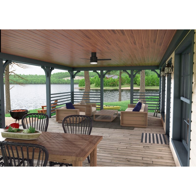 Hunter Casablanca 44 in. Gilmour Low Profile Damp Rated Ceiling Fan with LED Light Kit and Handheld Remote - Matte Black, Matte Black, hires