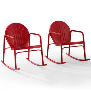 Crosley Griffith 2Pc Retro Outdoor Rocking Chair Set - Bright Red Gloss, , hires