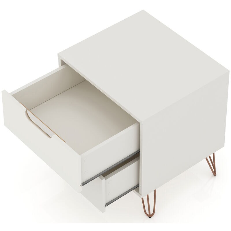 Manhattan Comfort Rockefeller Mid-Century Modern 2-Drawer Nightstand Off White, White, hires