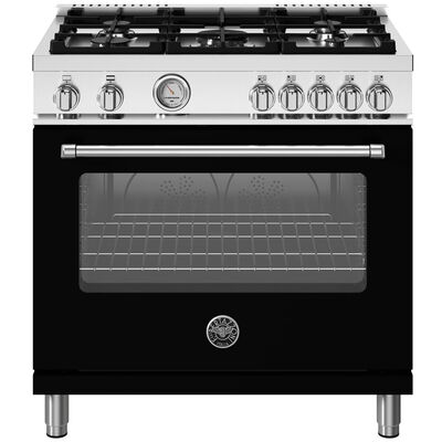 Bertazzoni Master Series 36 in. 5.9 cu. ft. Convection Oven Freestanding Natural Gas Range with 5 Sealed Burners - Matte Black | MAS365GASNEV