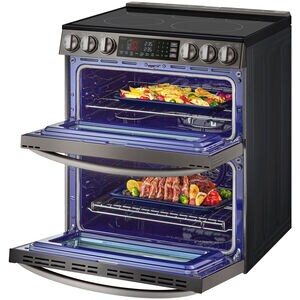 LG InstaView 30 in. 7.3 cu. ft. Smart Air Fry True European Convection Double Oven Slide-In Electric Range with Smoothtop Burners - PrintProof Black Stainless Steel, PrintProof Black Stainless Steel, hires