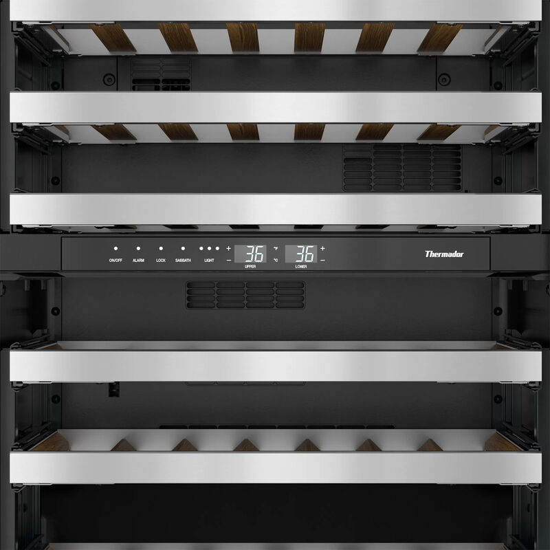 Thermador Masterpiece Series 24 in. Undercounter Wine Cooler with Wood Racks, Dual Temperature Zones & 41 Bottle Capacity - Stainless Steel, , hires