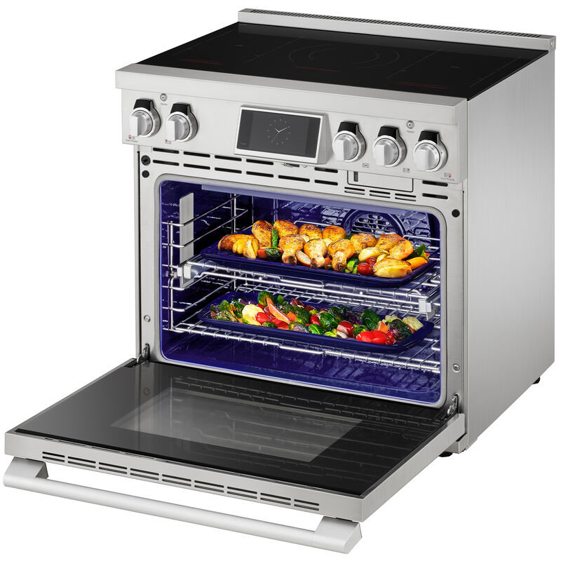 SKS 36 in. 6.3 cu. ft. Smart Air-Fry Standard Convection Steam Electric Range with 5 Induction Burners - Stainless Steel, , hires