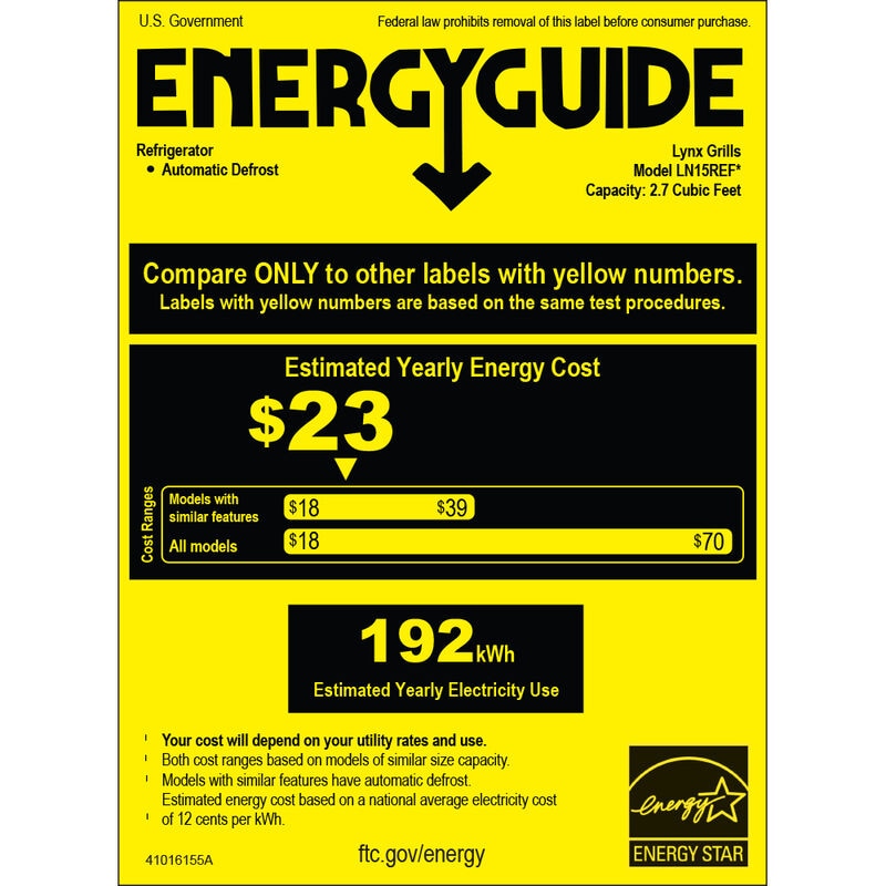 Lynx Professional Series 15 in. 2.7 cu. ft. Outdoor Undercounter Refrigerator - Stainless Steel, , hires