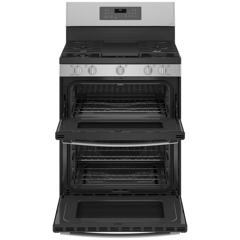 GE Profile 30 in. 6.8 cu. ft. Smart Air Fry True European Convection Double Oven Gas Range with 5 Sealed Burners, Grill & Griddle - Stainless Steel, Stainless Steel, hires