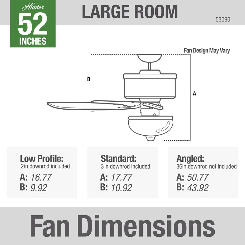 Hunter Builder 52 in. Ceiling Fan with LED Light Kit and Pull Chain - Brushed Nickel, Brushed Nickel, hires