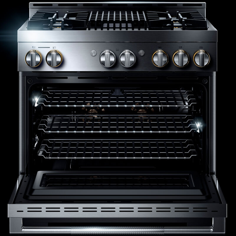 JennAir Rise Series 36 in. 5.1 cu. ft. Smart True European Convection Gas Range with 4 Sealed Burners & Grill - Stainless Steel, , hires