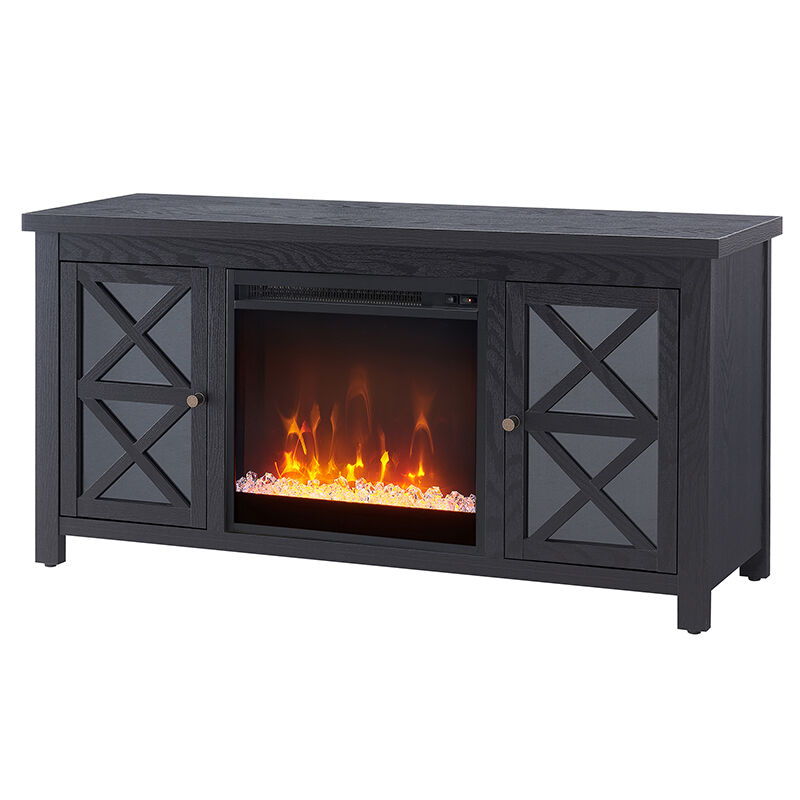 Hudson & Canal Colton TV Stand with Crystal Fireplace Insert - Black, , hires