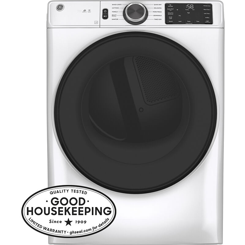 GE 28 in. 7.8 cu. ft. Smart Stackable Electric Dryer with Sanitize Cycle & Sensor Dry - White, White, hires