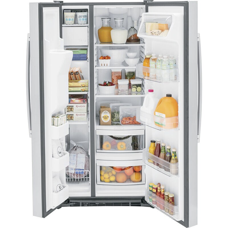 GE 33 in. 23 cu. ft. Side by Side Refrigerator with Ice & Water Dispenser - Fingerprint Resistant Stainless, Fingerprint Resistant Stainless, hires