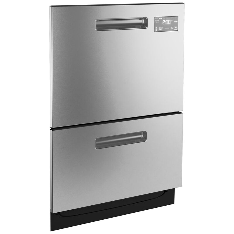 GE Profile 24 in. Smart Double Dishwasher Drawer with Front Control, 48 dBA Sound Level & Pocket Handle - Fingerprint Resistant Stainless, , hires