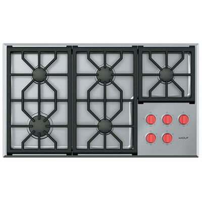 Wolf Professional Series 36 in. 5-Burner LP Gas Cooktop with Simmer Burner & Power Burner - Stainless Steel | CG365PSLP