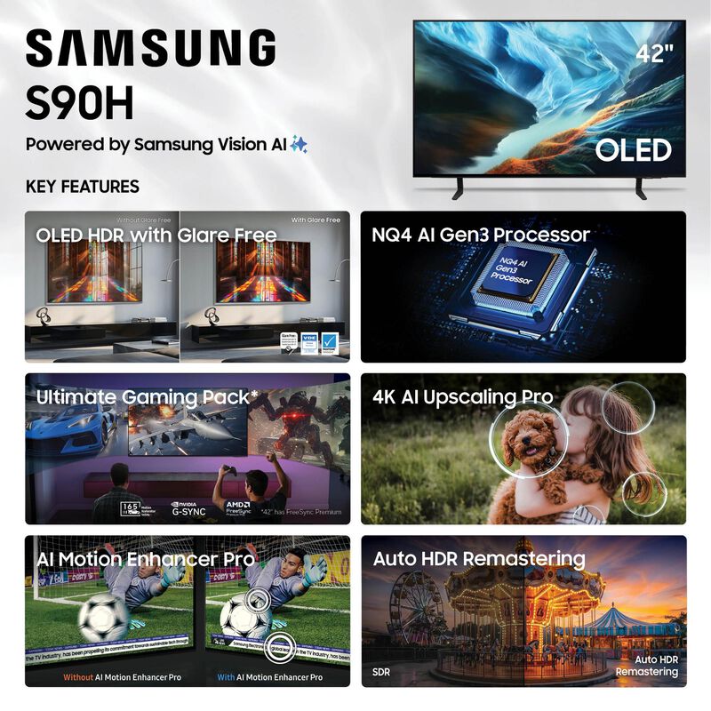 Samsung - 42" Class S90H Series OLED 4K UHD Smart Tizen TV, , hires