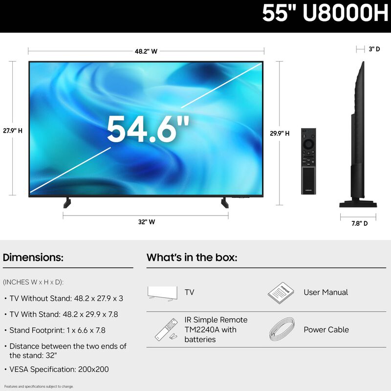 Samsung - 55" Class U8000H LED 4K UHD Smart Tizen TV, , hires