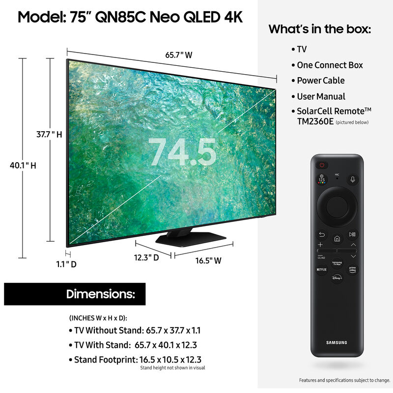 Samsung - 75" Class QN85C Series Neo QLED 4K UHD Smart Tizen TV, , hires