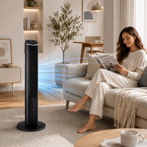 CoolVia 46 in. Oscillating Tower Fan with 3 Speed Setting & Remote Control - Black, , hires