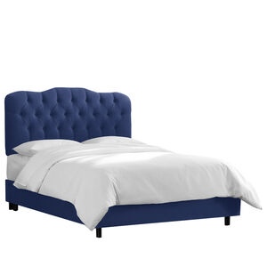 Skyline Furniture Tufted Velvet Fabric Upholstered Queen Size Bed - Navy Blue, Navy, hires