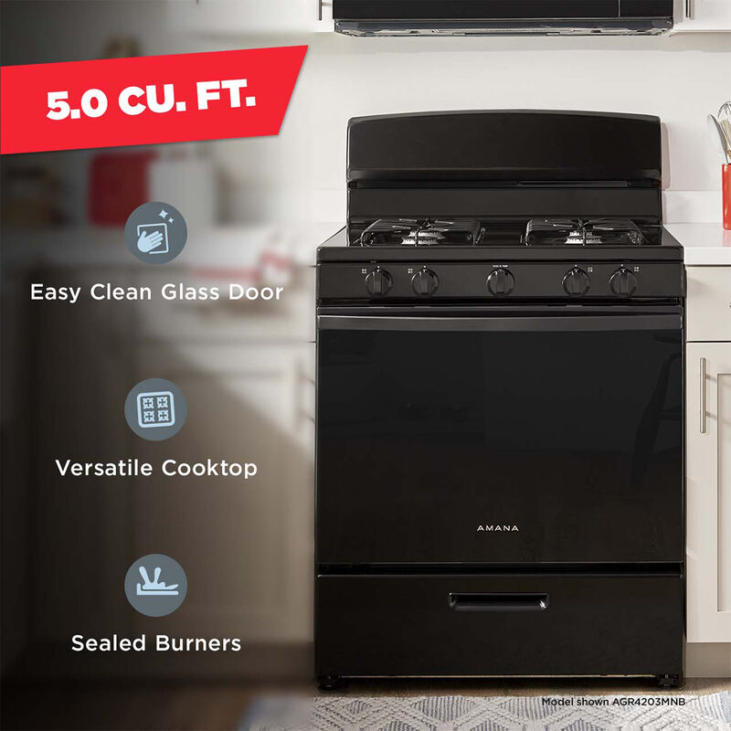 Amana 30 in. 5 cu. ft. Gas Range with 4 Sealed Burners - Black, , hires