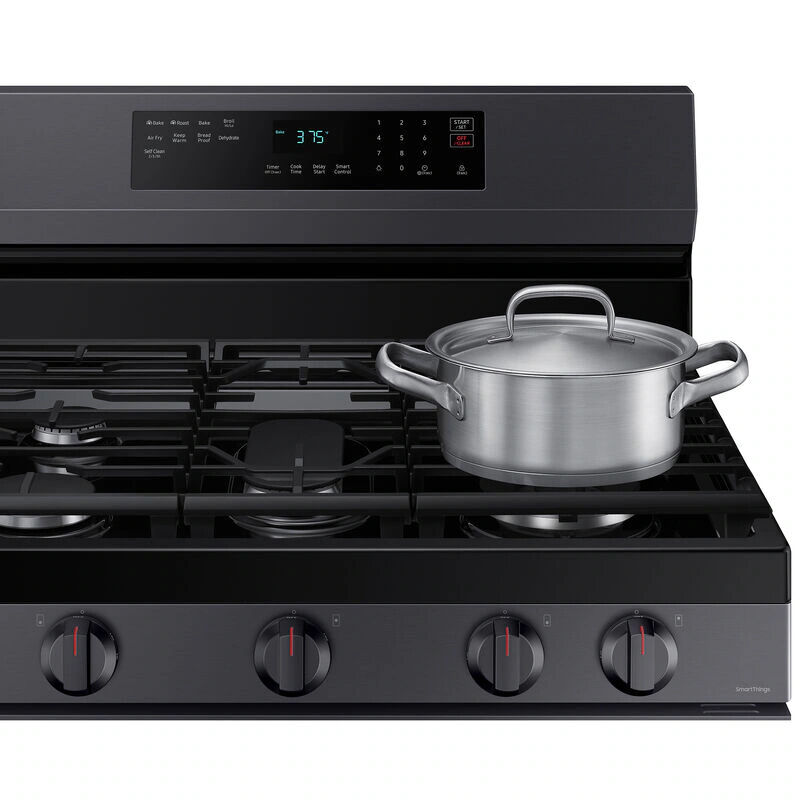 Samsung 30 in. 6 cu. ft. Smart Air Fry Standard Convection Gas Range with 5 Sealed Burners & Griddle - Black Stainless, Black Stainless, hires
