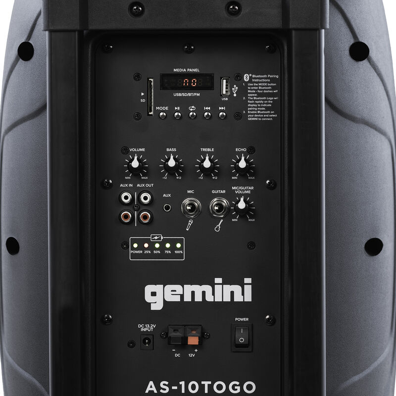 Gemini 10" Portable Powered Bluetooth Speaker System - Black, , hires