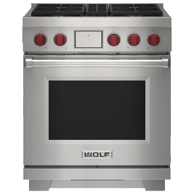 Wolf 30 in. 5.1 cu. ft. Smart Convection Oven Freestanding Dual Fuel Range with 4 Sealed Burners - Stainless Steel | DF30450SPLP