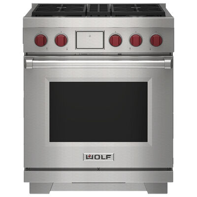 Wolf 30 in. 5.1 cu. ft. Smart Dual Convection Dual Fuel Range with 4 Sealed Burners - Stainless Steel | DF30450SPLP