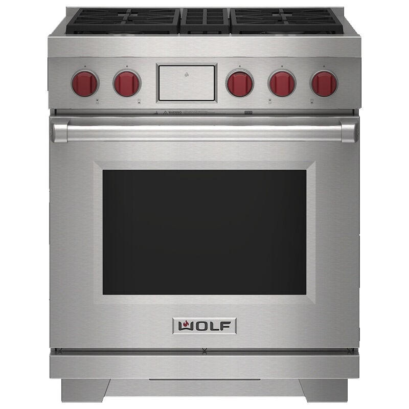Wolf 30 in. 5.1 cu. ft. Smart Dual Convection Dual Fuel Range with 4 Sealed Burners - Stainless Steel, , hires