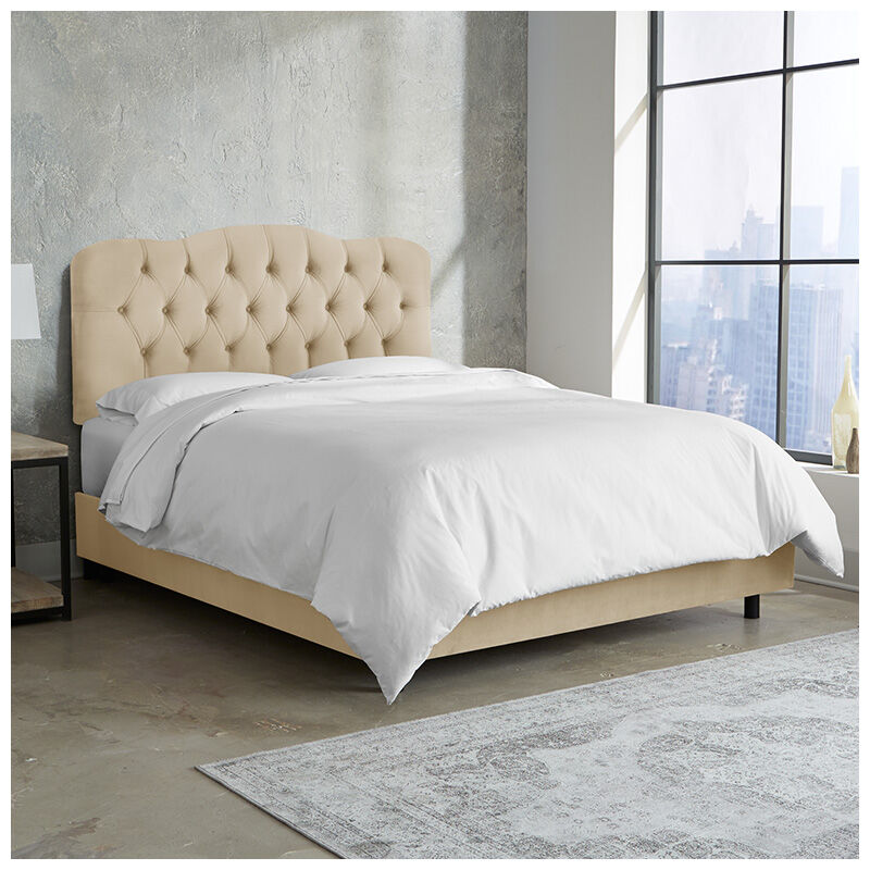 Skyline Furniture Tufted Velvet Fabric Upholstered Twin Size Bed - Buckwheat, Buckwheat, hires