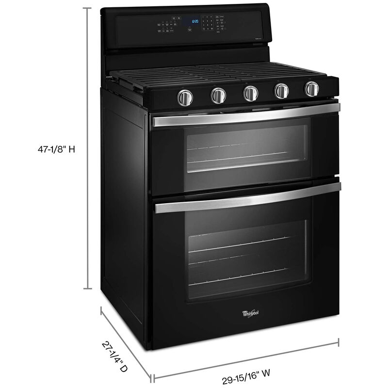 Whirlpool 30 in. 6 cu. ft. True European Convection Double Oven Gas Range with 5 Sealed Burners - Black Ice, , hires